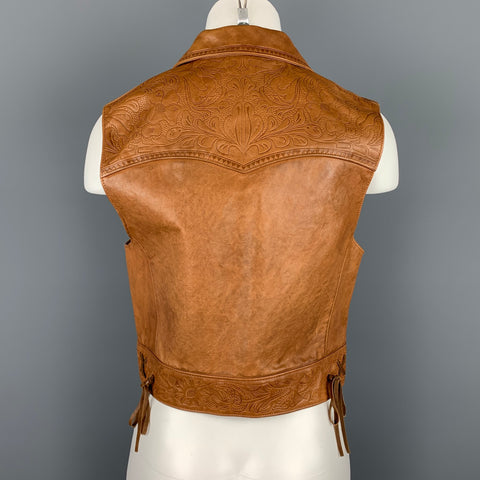 RALPH LAUREN Blue Label Size M Camel Embossed Leather Western Vest