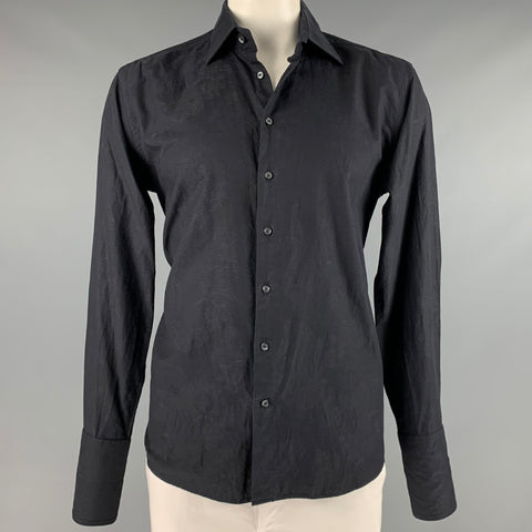 ETRO Size L Black Paisley Cotton French Cuff Long Sleeve Shirt