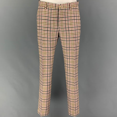 ETRO Size 36 White Brown Pink Plaid Silk Blend Notch Lapel Suit