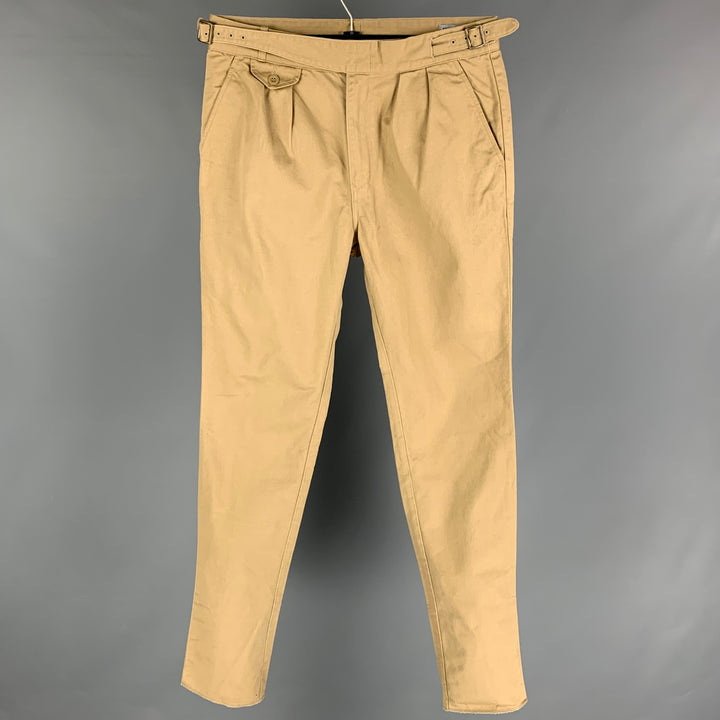 KENNETH FIELD Pantalones casuales con lengüetas laterales de algodón color caqui Talla L