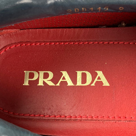 PRADA Size 10 Red Perforated Leather Square Toe Loafers