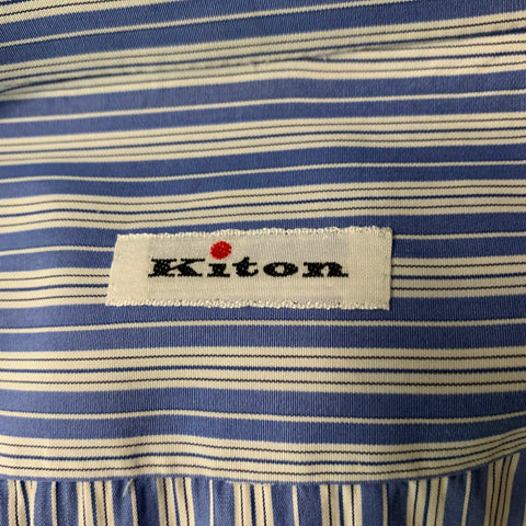 KITON Size XL White & Blue Stripe Cotton Button Down Long Sleeve Shirt