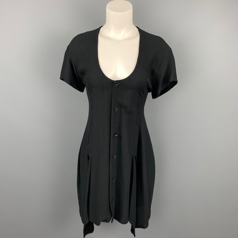 Vintage MATSUDA Size S Black Ribbed Rayon Shirt Dress