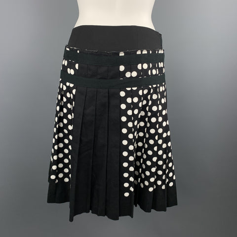 COMME des GARCONS Size S Black & White Polka Dot Pleated Leather Strap Kilt Skiirt