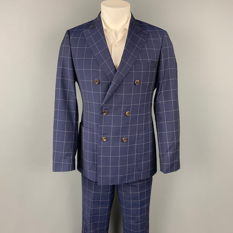 SAMUELSOHN para WILKES BASHFORD Talla 38 Traje regular de lana / mohair con panel de ventana azul marino y blanco