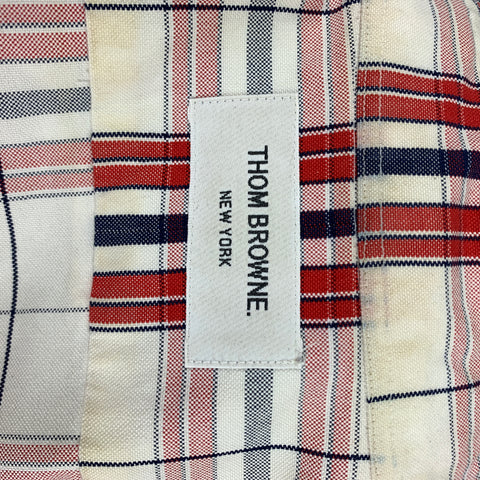 THOM BROWNE Size M White & Red Plaid Cotton Oxford Long Sleeve Shirt