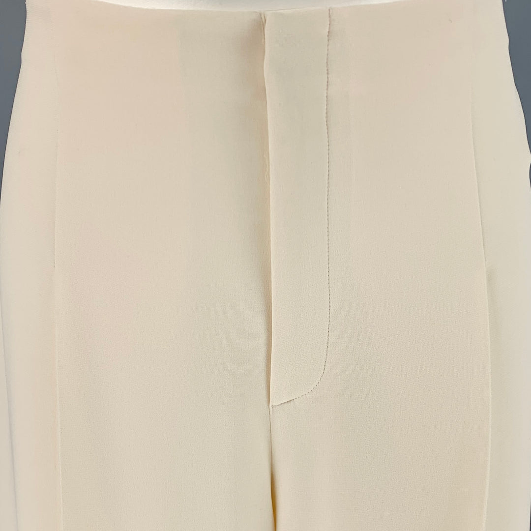 RALPH LAUREN COLLECTION Size 8 Cream Silk Wide Leg Dress Pants