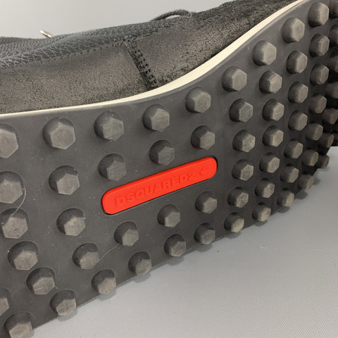 DSQUARED2 Talla 12 Zapatillas con gancho de esquí de lona y cuero en blanco y negro