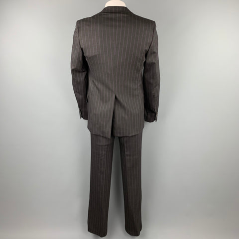 MOSCHINO Size 42 Regular Black Stripe Wool Blend Notch Lapel Suit