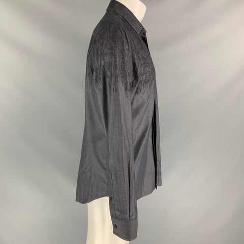 EMPORIO ARMANI Size M Charcoal Ombre Cotton Hidden Placket Long Sleeve Shirt