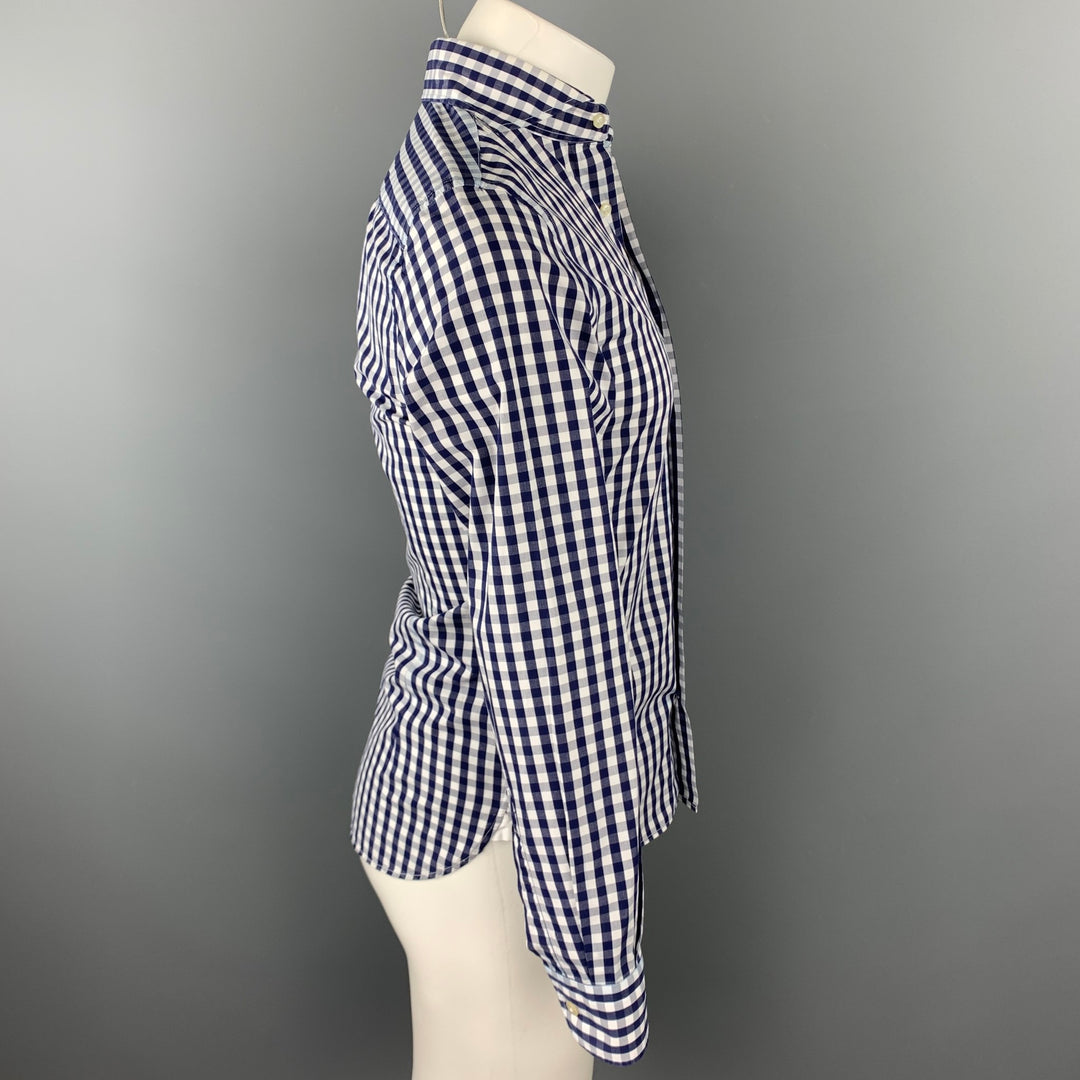 GUY ROVER Size XS Navy & White Checkered Cotton Button Up Long Sleeve Shirt