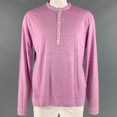 120% LINO Size 46 Pink Linen Henley Pullover