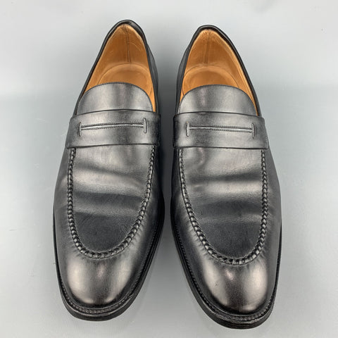 HERMES Size 12.5 Black Antique Leather Slip On Loafers