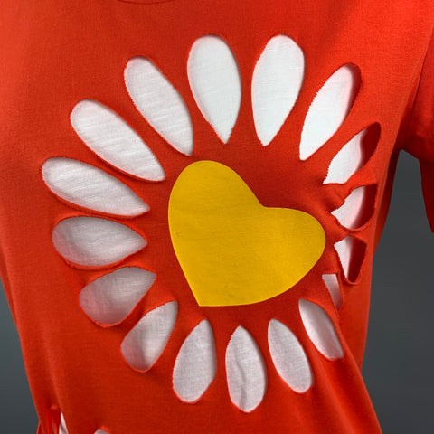 LOVE MOSCHINO Size 2 Red & White Cotton Cut Out T-Shirt
