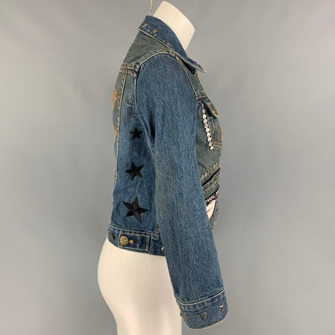 MARC JACOBS Size XS Indigo Denim Studded Smashing Starlets Cropped Jacket