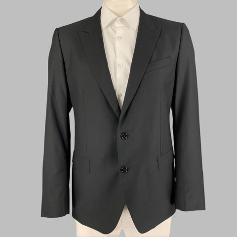 DOLCE &amp; GABBANA Taille 44 Manteau de sport à revers en laine noire mélangée