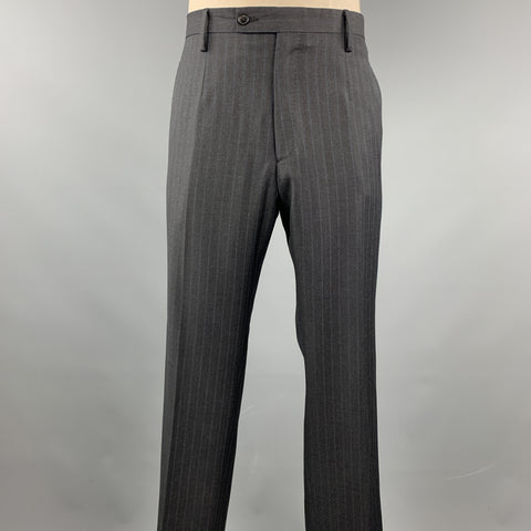 DOLCE & GABBANA Size 44 Regular Charcoal Stripe Wool Notch Lapel Suit