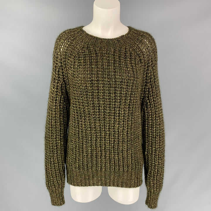 FORTE_FORTE Size S Gold & Black Knitted Mohair Blend Crew-Neck Sweater