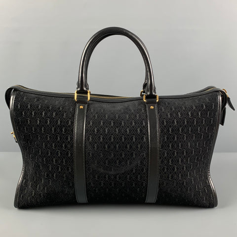 SAINT LAURENT Black Monogram Suede Leather Tote Handbag