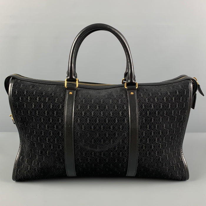 SAINT LAURENT Black Monogram Suede Leather Tote Handbag