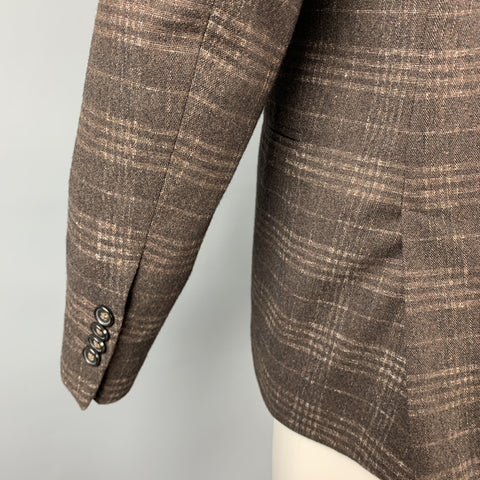 EREDI PISANO Size 40 Brown Plaid Peak Lapel Sport Coat