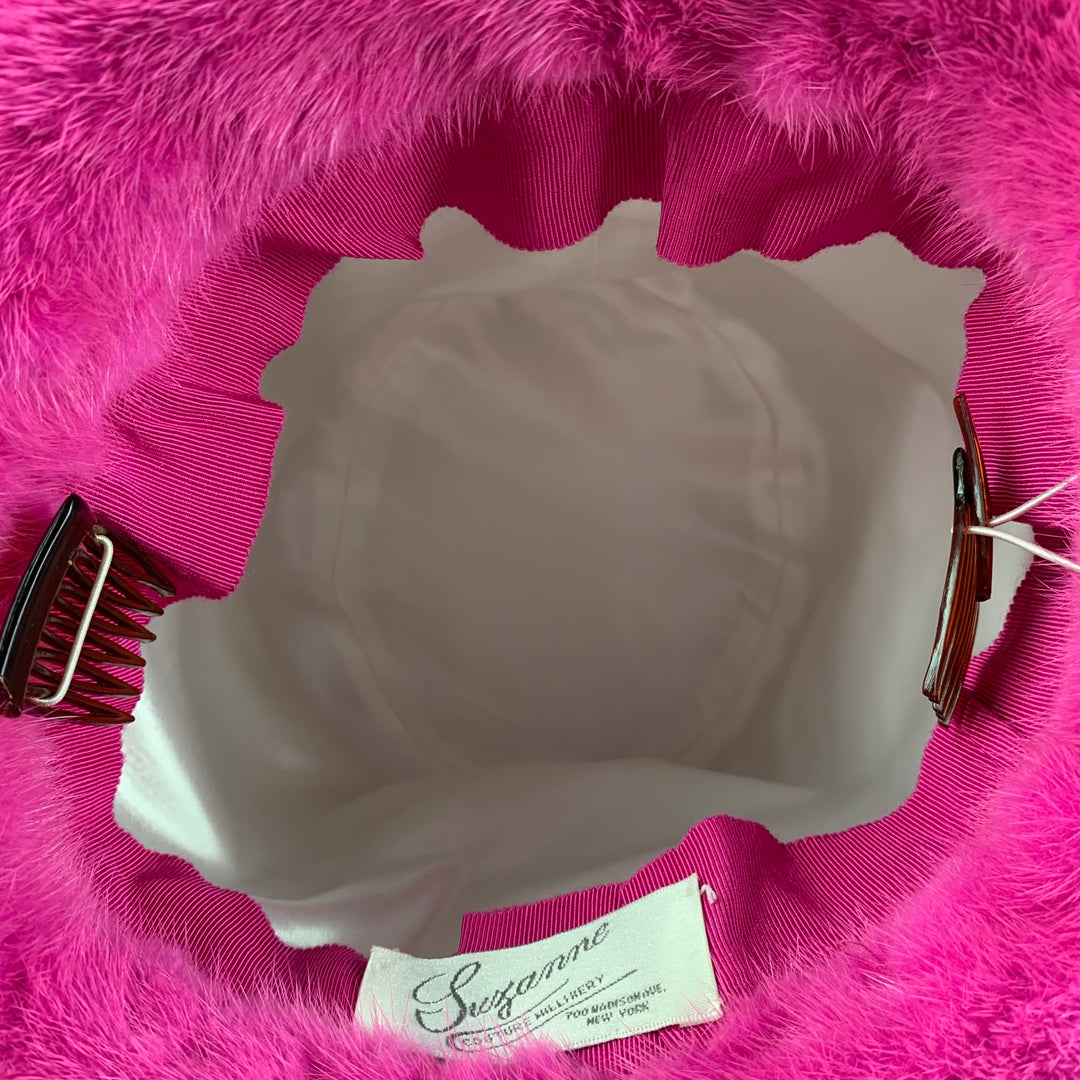 SUZANNE Pink Textured Mink Fur Couture Millinery Hat