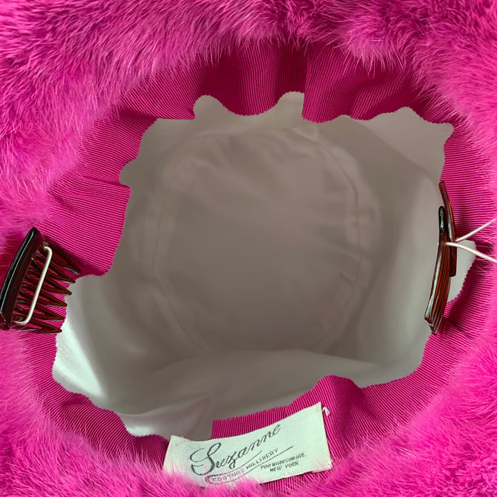 SUZANNE Pink Textured Mink Fur Couture Millinery Hat