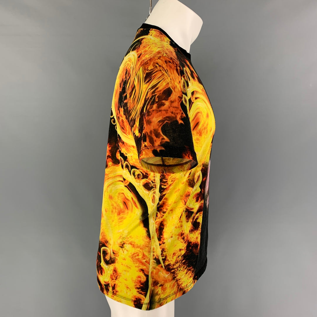 GIVENCHY Pre-Spring 2014 Size XS Black Yellow Orange Polyester Applique T-Shirt