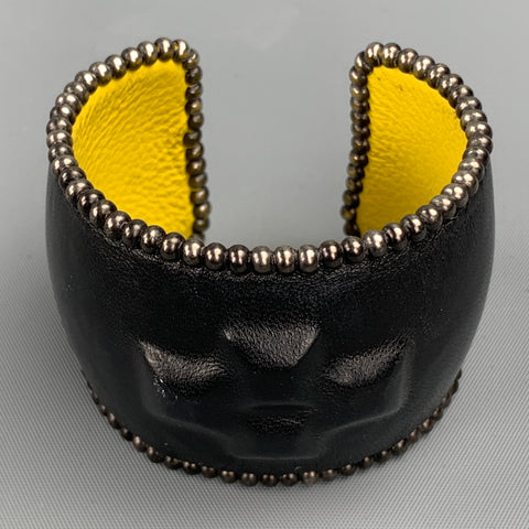 Bracelet en métal et cuir clouté noir VINTAGE