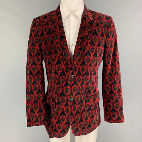 MARC JACOBS Size 40 Burgundy Black Navy Print Cotton Velvet Sport Coat