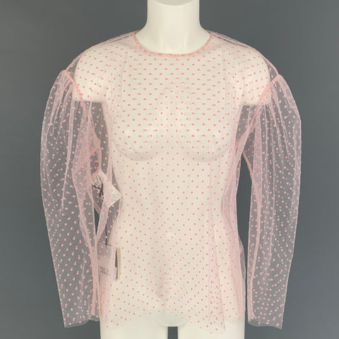 FILOSOFÍA Talla 6 Blusa rosa con cuello redondo y lunares de poliamida transparente