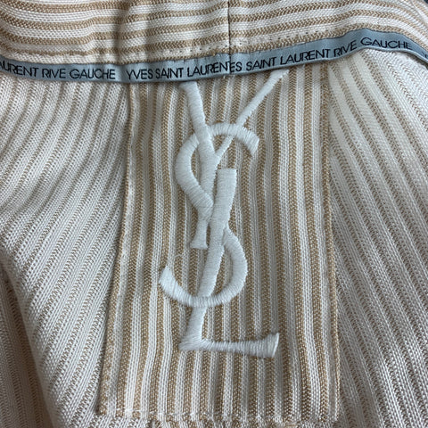 YVES SAINT LAURENT Rive Gauche 2006 Size 32 Cream Brown Stripe Cotton / Linen Wide Leg Casual Pants