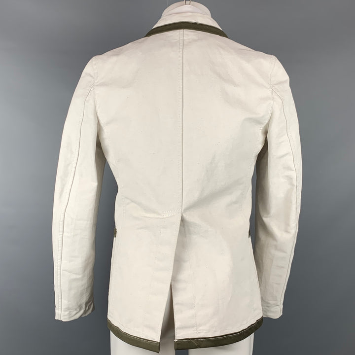 COMME des GARCONS SHIRT Size M Off White & Olive Linen / Cotton Notch Lapel Sport Coat