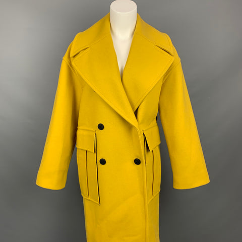 KENZO Size 4 Yellow Wool Blend Notch Lapel Double Breasted Coat