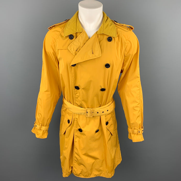 EMPORIO ARMANI David Line Size 38 Yellow Polyester Epaulettes Belted Double Breasted Trenchcoat