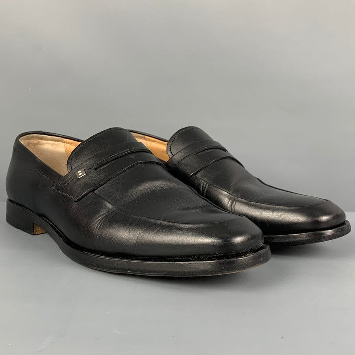 BALLY Size 7 Black Leather Penny Loafers