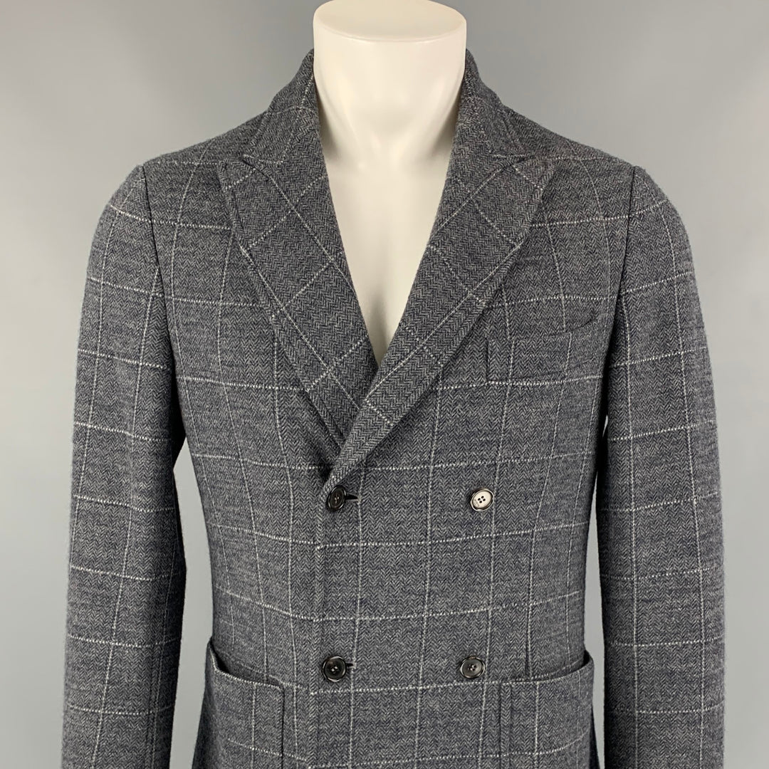 PORTS 1961 Size S Grey & Cream Window Pane Wool Blend Double Breasted Jacket