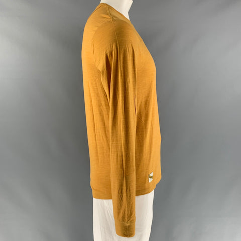 TRACKSMITH Taille L T-shirt à col rond en laine et nylon uni moutarde