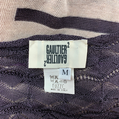 GAULTIER2 par Jean Paul Gaultier Taille M Pull col bateau en lin aubergine et kaki