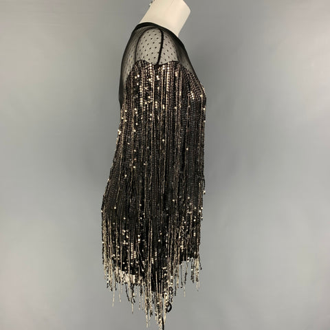 FAITH CONNEXION Size XS Black Gold Viscose Sequined Crew-Neck Dress Top