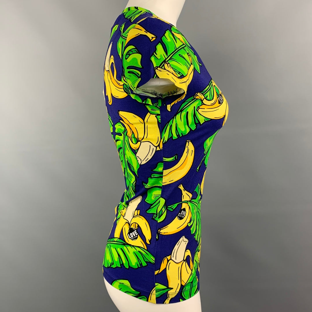 LOVE MOSCHINO Size 4 Yellow & Purple Banana Leaf Print Cotton T-Shirt