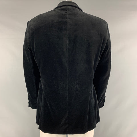 PAUL STUART Size 44 Black Velvet Cotton Blend Peak Lapel Sport Coat