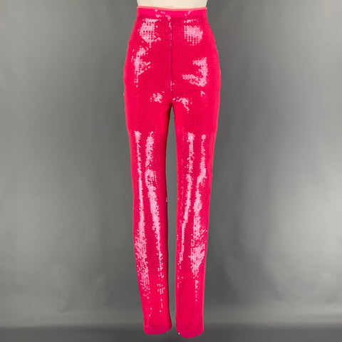 DAVID KOMA Size 4 Fuchsia Polyester Sequined Tapered Dress Pants