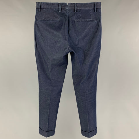 INCOTEX Size 28 Blue Cotton Flat Front Casual Pants