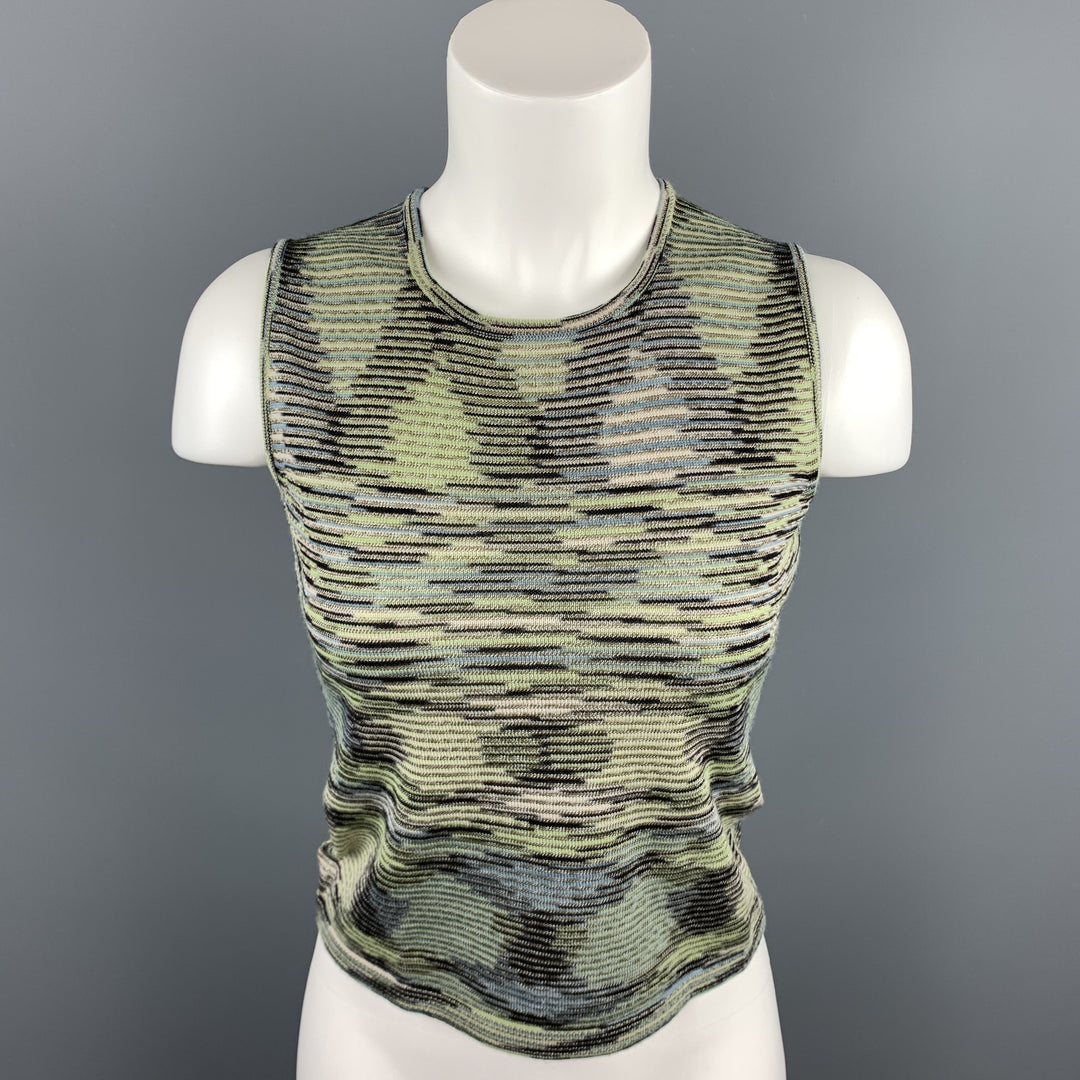 M MISSONI Size 4 Green Knitted Wool / Acrylic Sleeveless Top