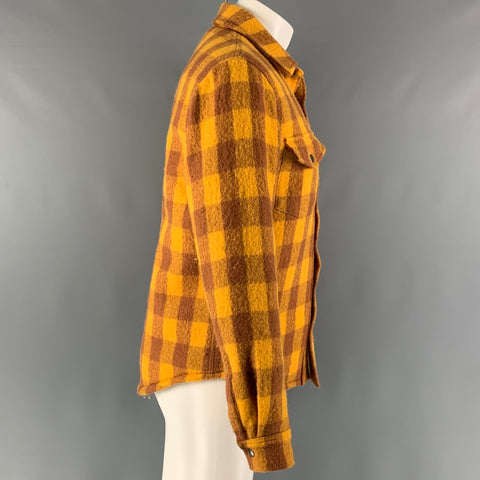 SANDRO Size S Yellow Brown Checkered Wool Worker Jacket