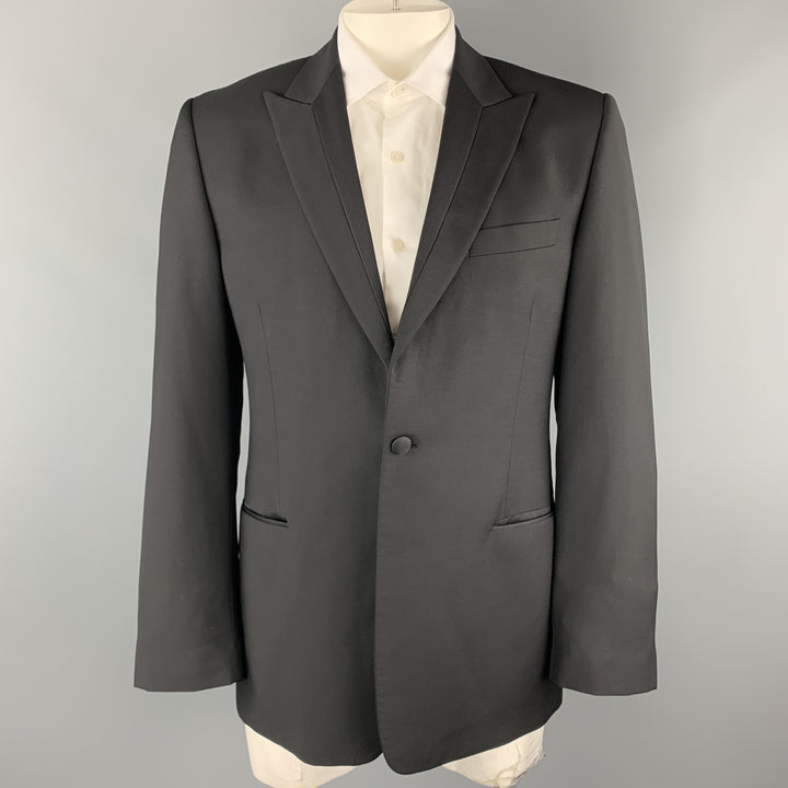 PAUL SMITH Size 42 Black Wool / Mohair Faille Detailed Peak Lapel Sport Coat