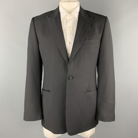 PAUL SMITH Talla 42 Abrigo deportivo con solapa de pico detallada en lana / mohair negro