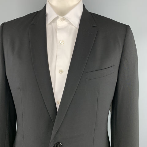 DIOR HOMME Taille 44 Costume à deux boutons en laine vierge noire à revers cranté