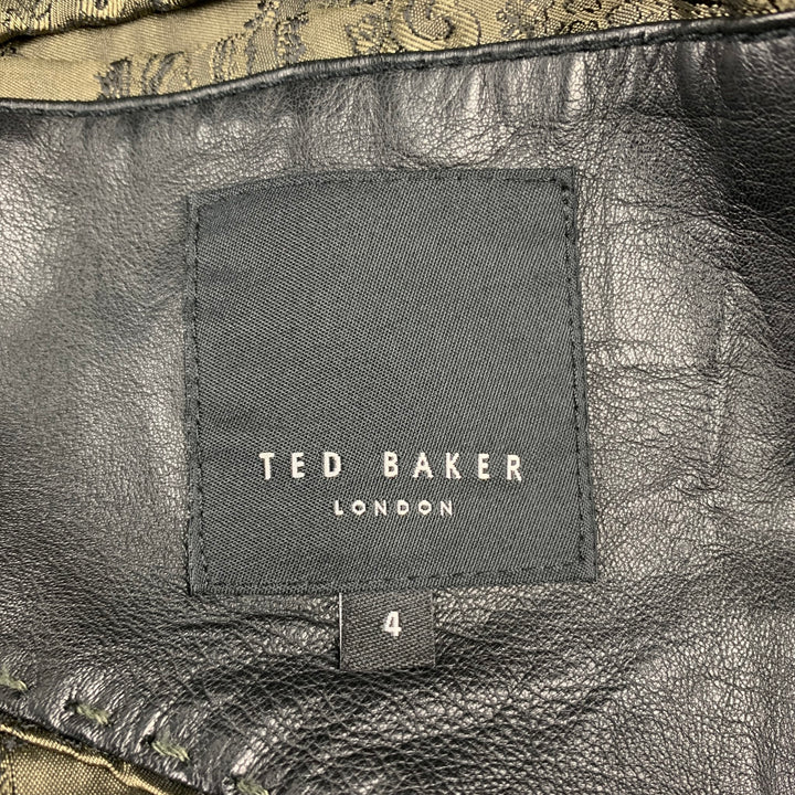 TED BAKER Size L Black Leather Zip & Snaps Zip Up Jacket
